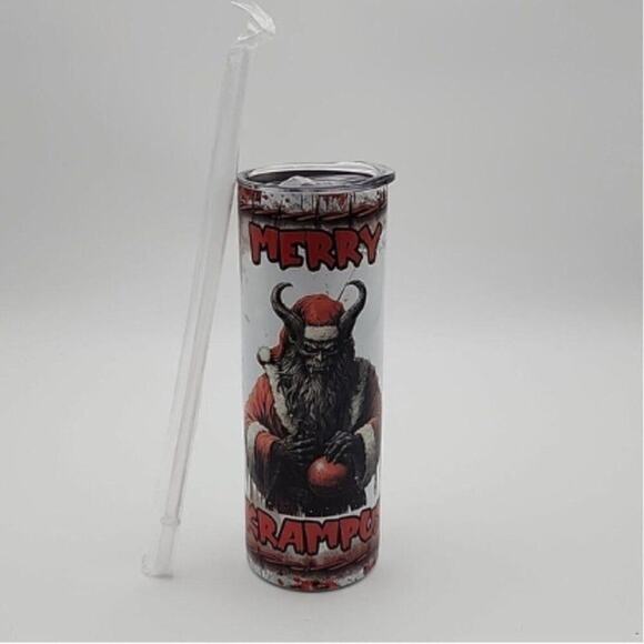 Merry Krampus Tumbler With Lid & Straw 20 oz Dark Christmas Naughty Child Horror - Picture 2 of 9